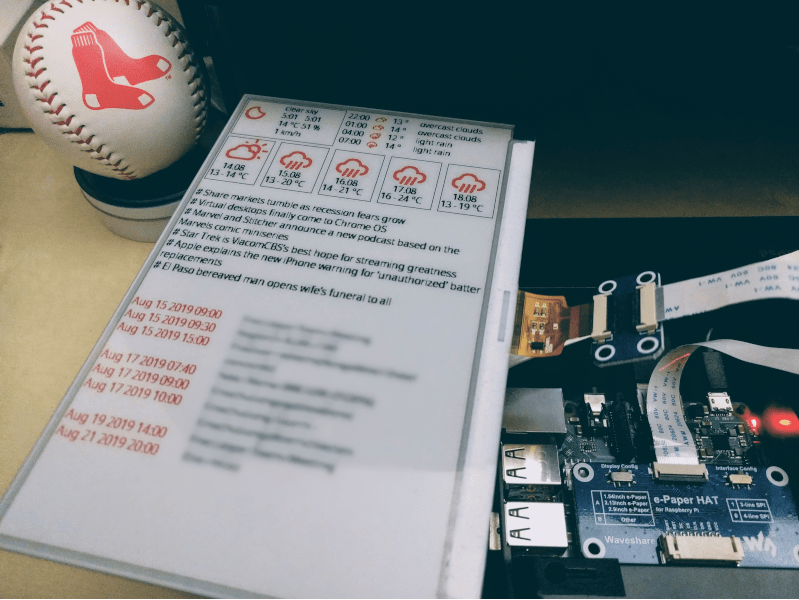Waveshare® 7.5" E-ink Screen connected to a Raspberry Pi