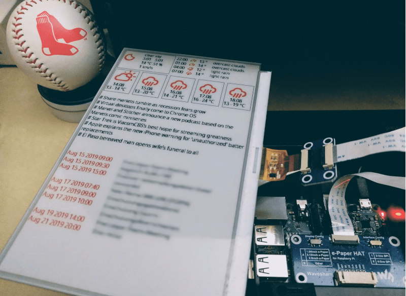 Waveshare® 7.5" E-ink Screen connected to a Raspberry Pi
