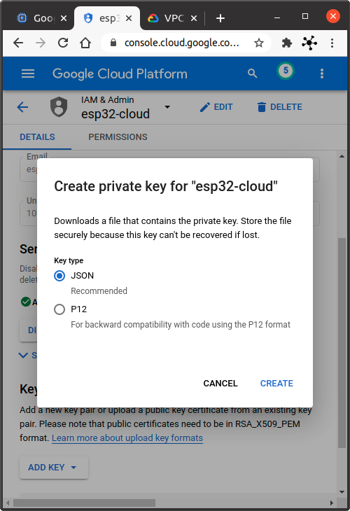 Create a JSON key file