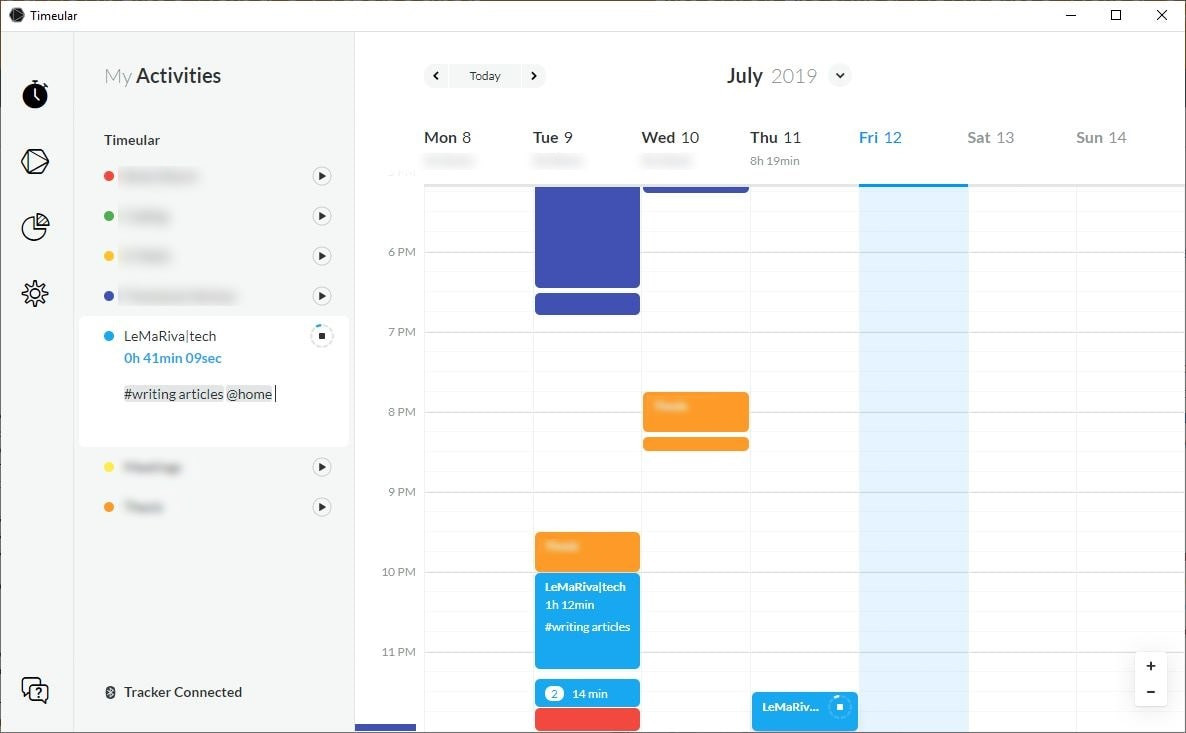 Timeular application: Weekly View