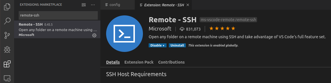 Remote-SSH extension and Marketplace