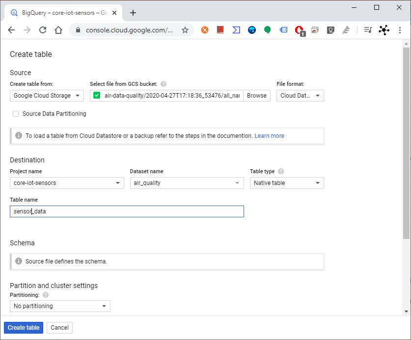 Import data from the bucket into a table.