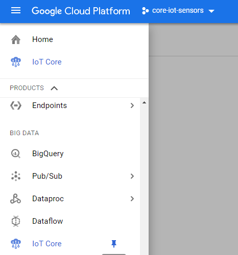 Google Cloud Platform: Navigation Menu & Google IoT Core