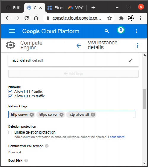 VM instance settings