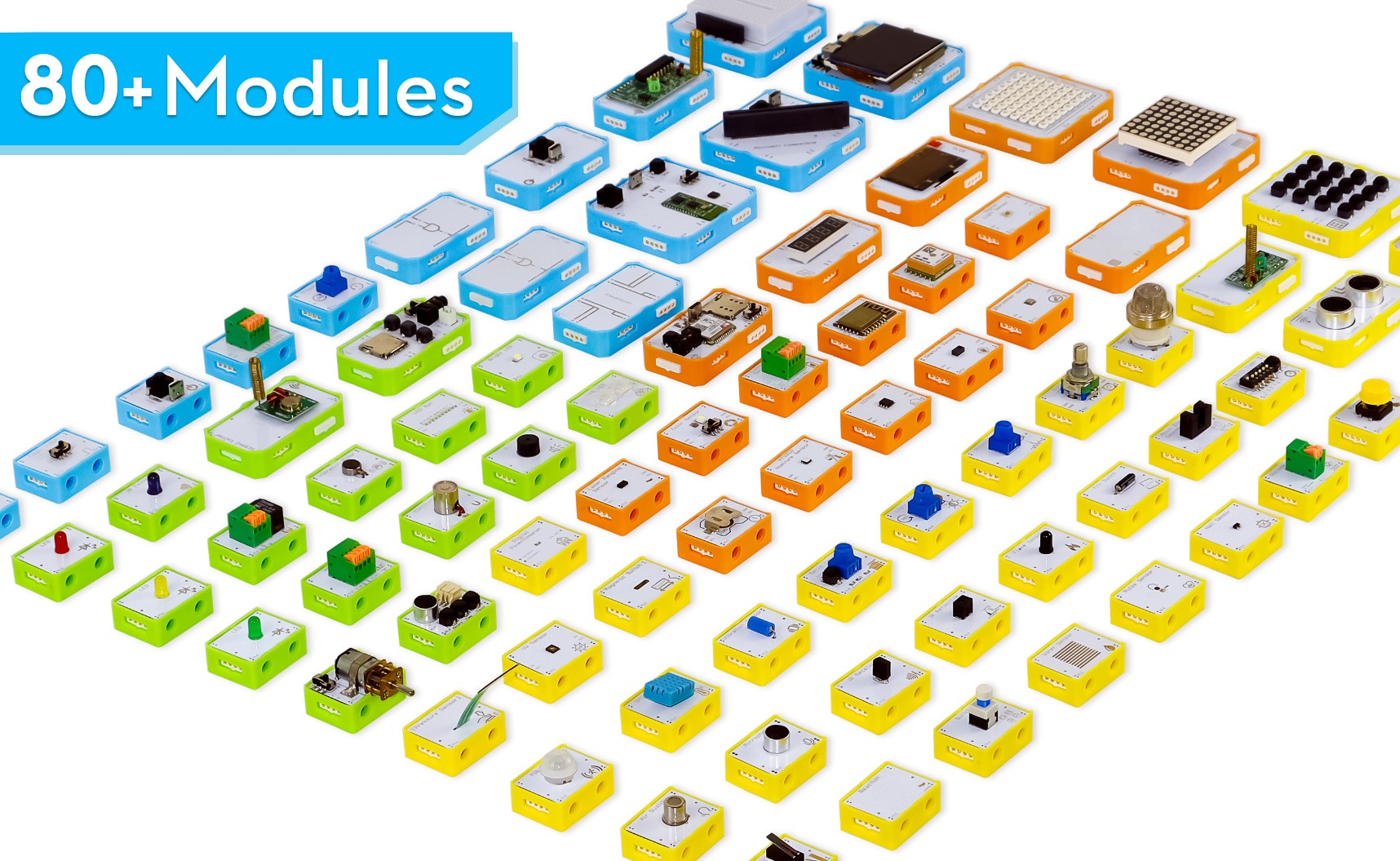 Over 80 programmable electronic magnetic modules and bricks