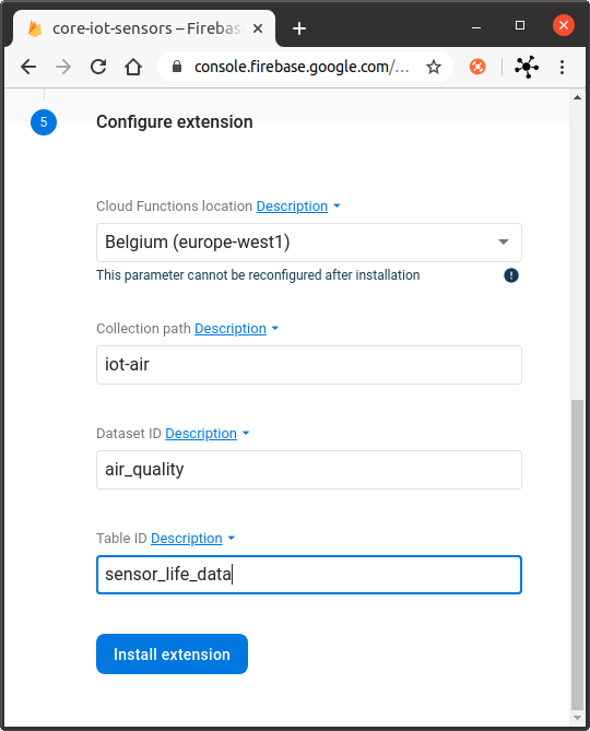 Configuration of extension