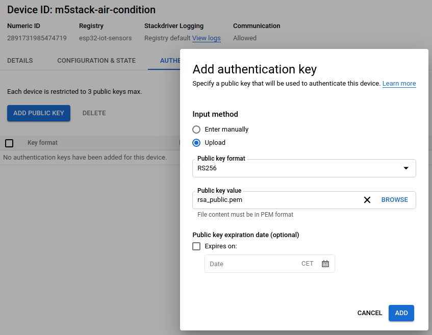 Upload the public key