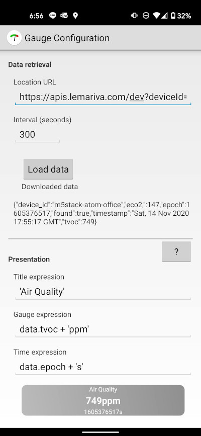 Gauge Widget configuration